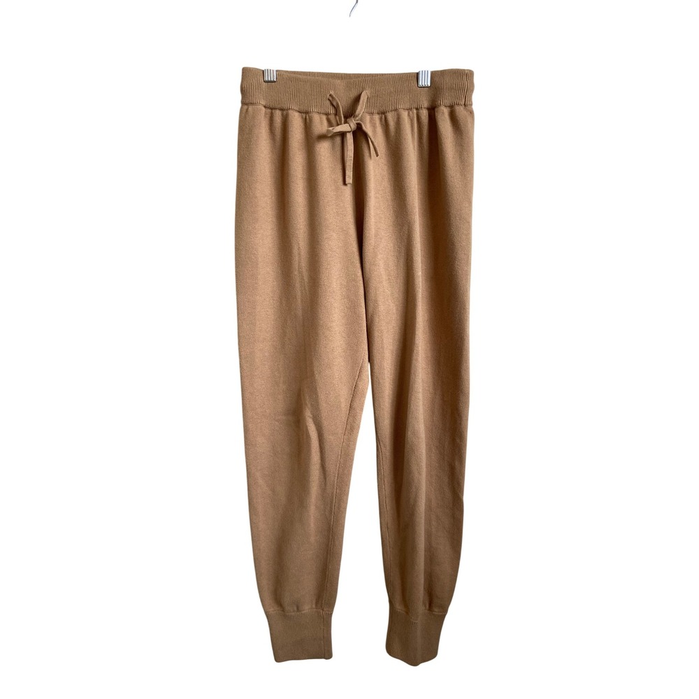 Jenni Kayne Cotton Cashmere Knit Joggers Tan Camel Drawstring Pants Small